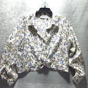 7th Avenue New York & Company Floral Button-Up Blouse XL Semi-Crop front knot